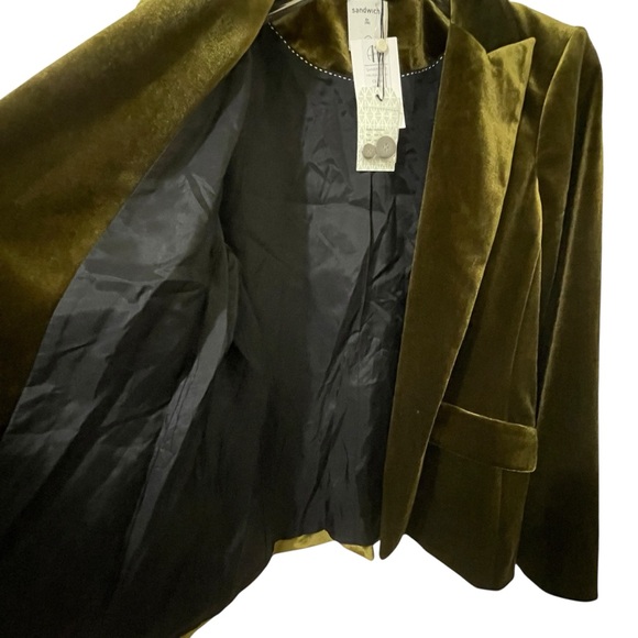 Sandwich Olive Green Velvet Blazer 42 Festive One Button Preppy Suit Jacket Chic - Picture 7 of 9